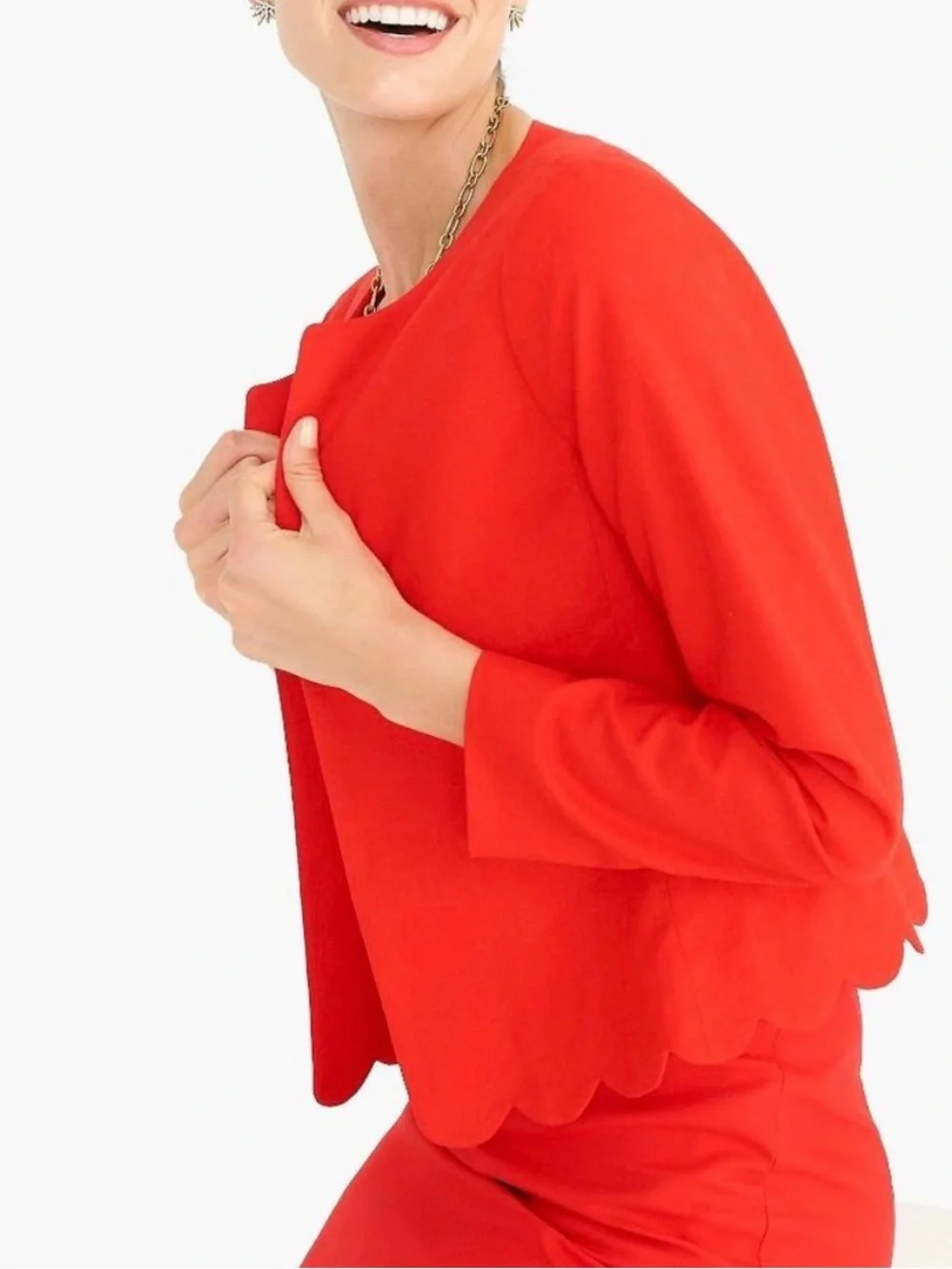 J.Crew Red Linen Blend Scallop Hem Jacket Blazer Small Preppy Holiday Workwear